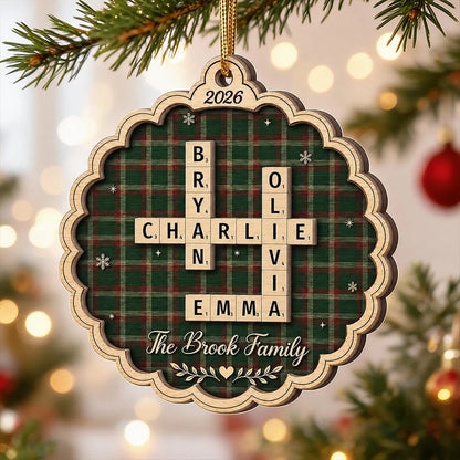 Personalized Wooden Ornament, Heartwarming Family Crossword on a Christmas Tree, Creative Gift for Grandparents