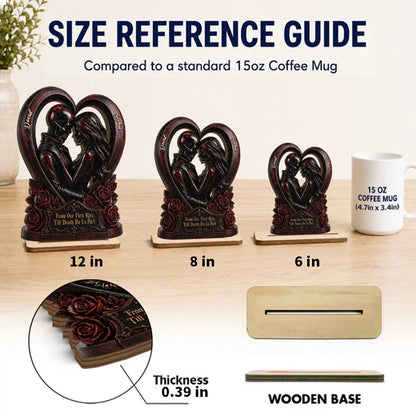 Personalized 2-Layer Wooden Plaque with Gothic Heart & Roses, From Our First Kiss Creative Gift for Couple