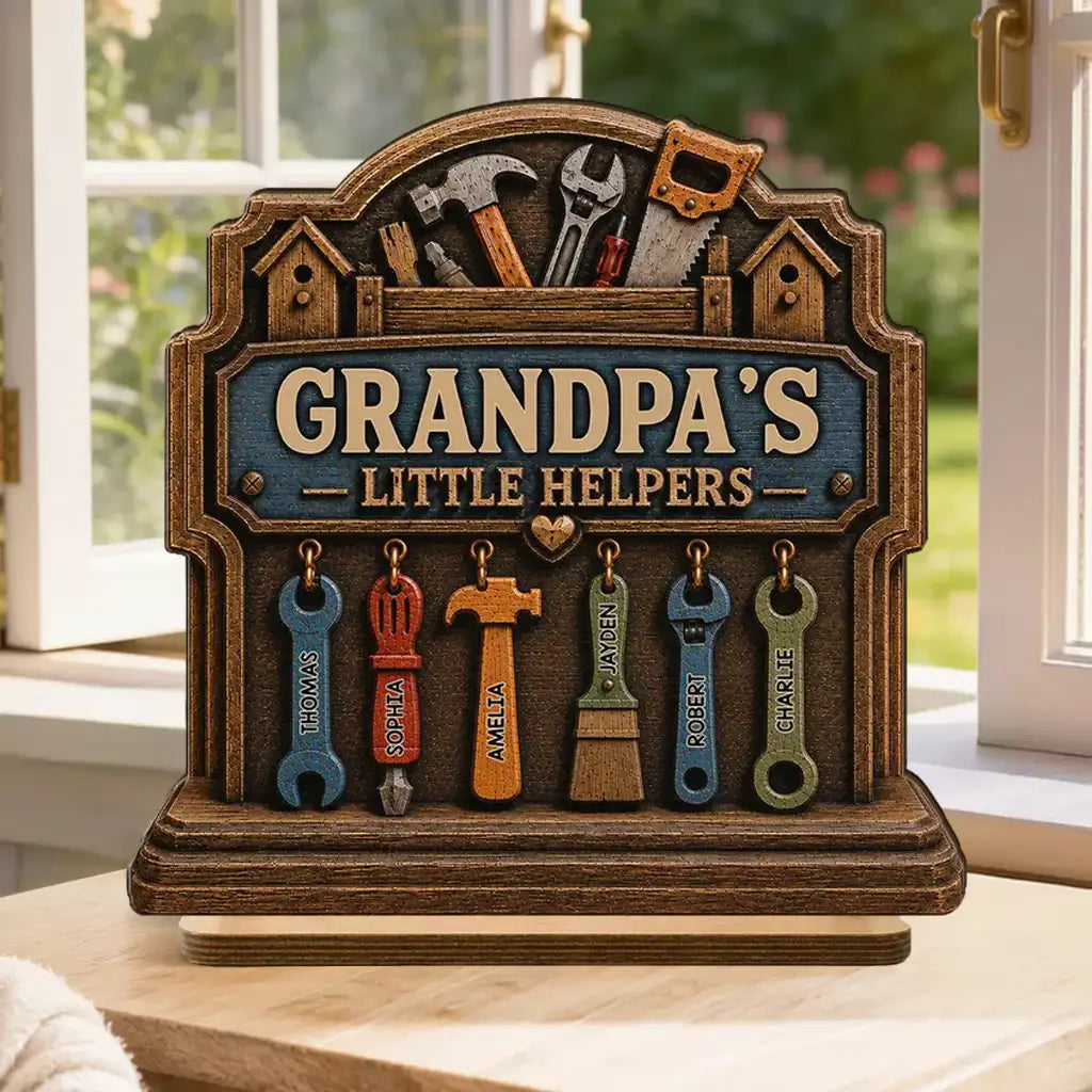 Personalized 2-Layer Wooden Plaque With Workshop Tools, Unique Father's Day Gift for Grandpa