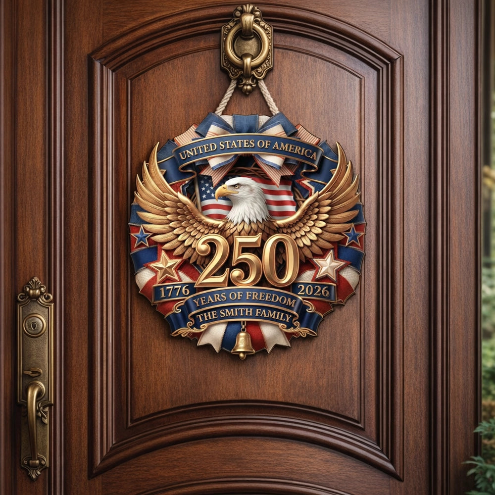 Personalized Patriotic Eagle Wooden Sign, United States of America Freedom Wreath Wall Decor, Unique Gift