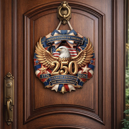 Personalized Patriotic Eagle Wooden Sign, United States of America Freedom Wreath Wall Decor, Unique Gift