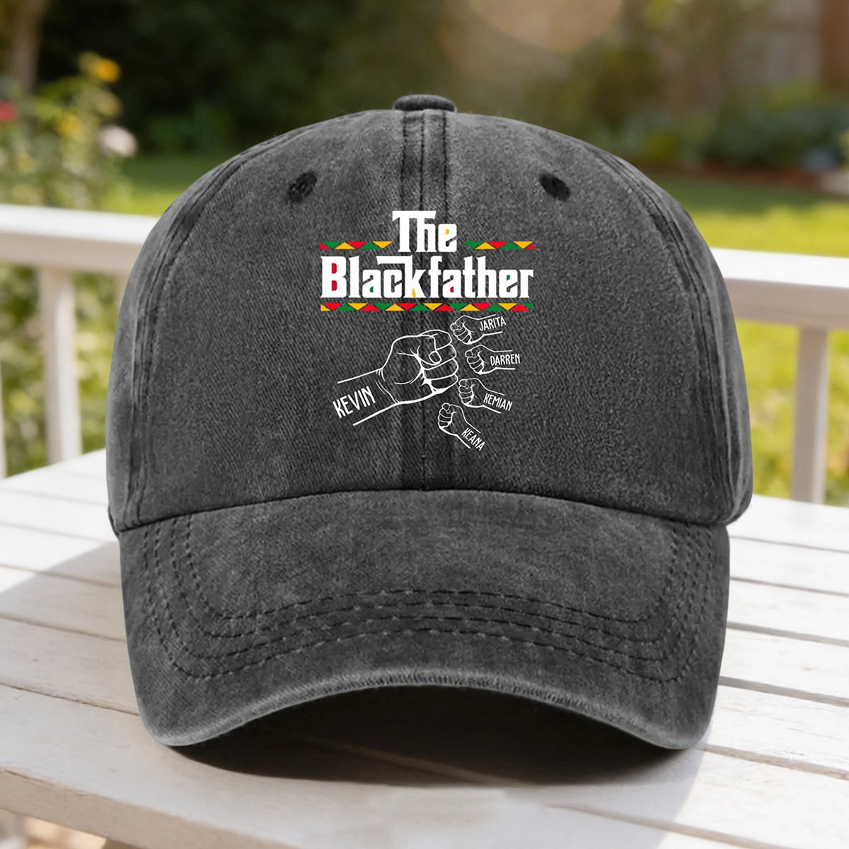 Personalized Washed Denim Baseball Cap, The Blackfather Design, Unique Custom Gift for Dad With a Relaxed Vintage Vibe