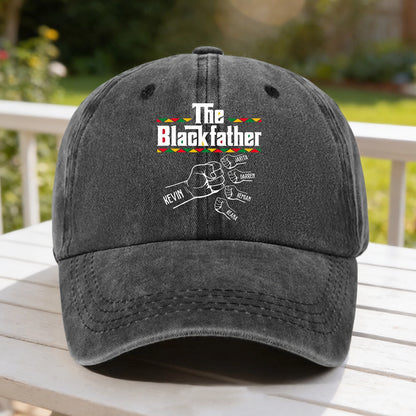 Personalized Washed Denim Baseball Cap, The Blackfather Design, Unique Custom Gift for Dad With a Relaxed Vintage Vibe