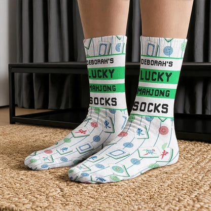 Personalized Crew Socks, Colorful Lucky Mahjong Tiles, Indoor Wear, Unique Gift for Mahjong Friends