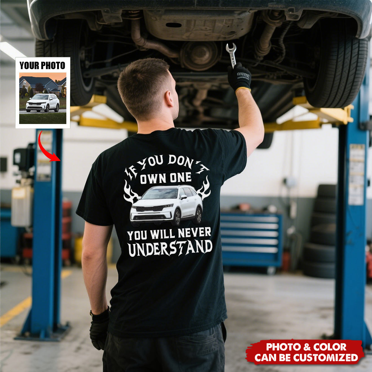 Car Owner Quote Classic Tee with Custom Photo & Color, Creative Gift for Him, Walking Street Casual Look