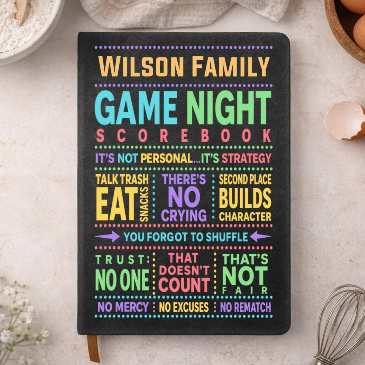 Personalized Hardcover Journal, Colorful Family Scorebook for Tabletop Game Nights, Unique Gift for Families