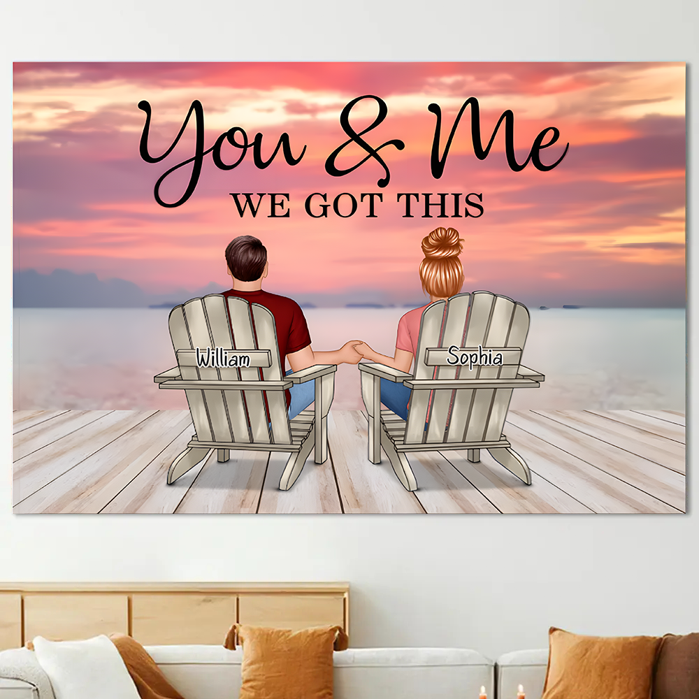 Seaside Memories - Personalized Vintage Beach Couple Poster or Canvas - A Timeless Anniversary Gift for Him & Her