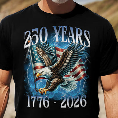 250 Years Patriotic Eagle Over American Flag Classic Tee, Bold Lightning Art, Unique Creative Gift for Proud Americans