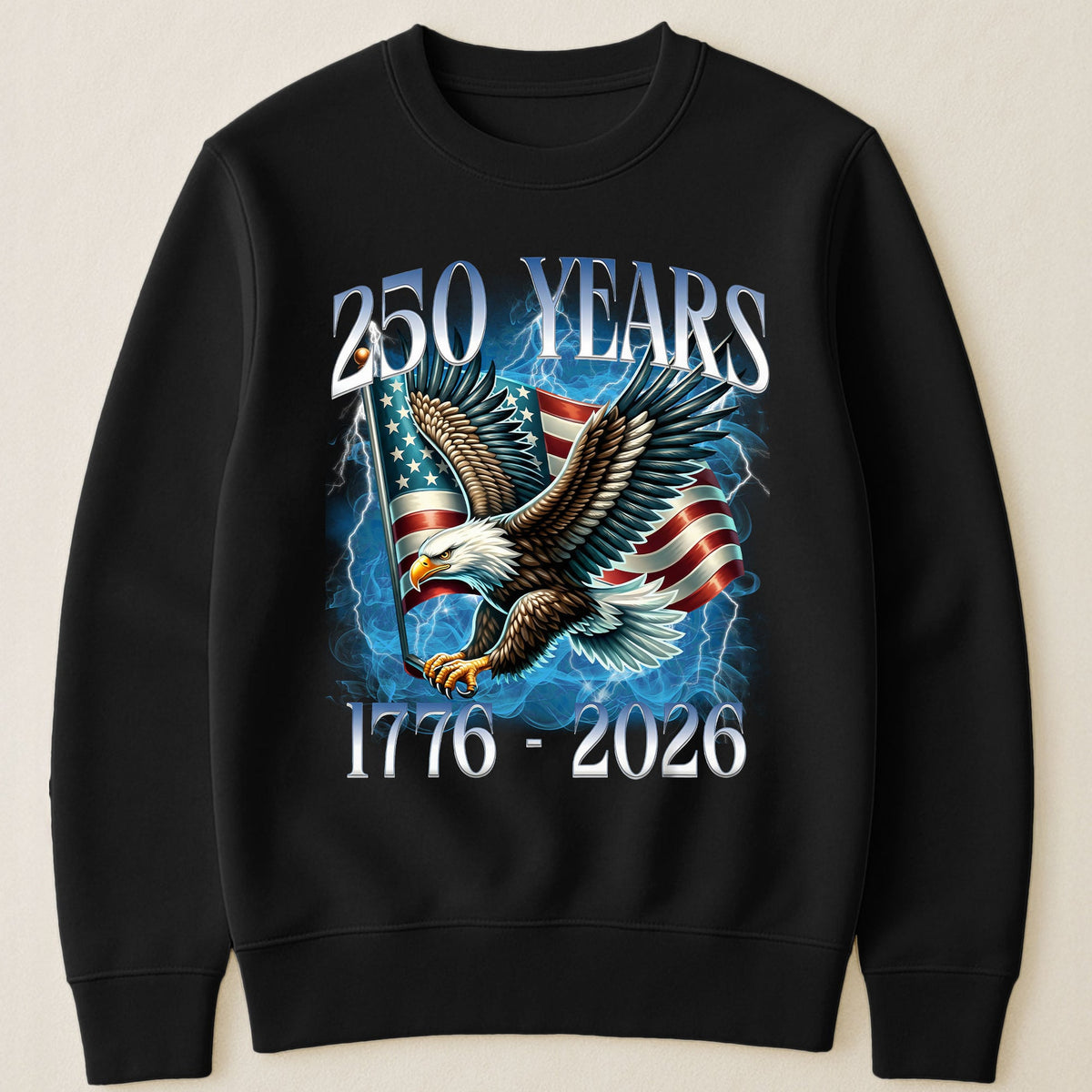 250 Years Patriotic Eagle Over American Flag Classic Tee, Bold Lightning Art, Unique Creative Gift for Proud Americans