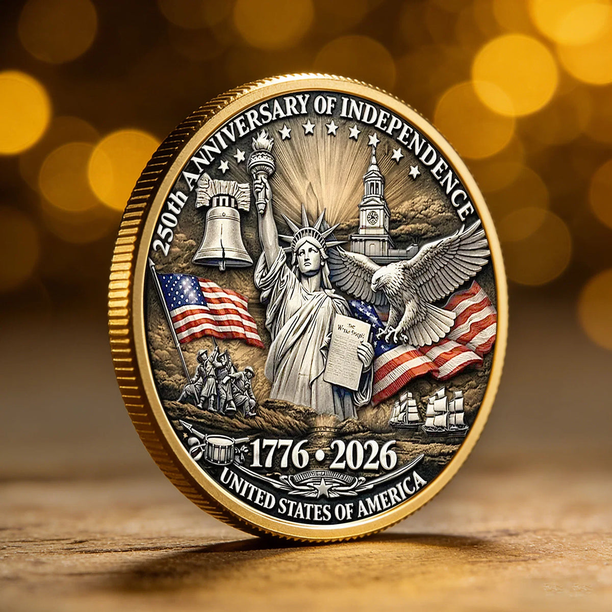 Personalized Patriotic Alloy Keepsake Coin with Eagle & Flag Backdrop, Unique Gift for Dad
