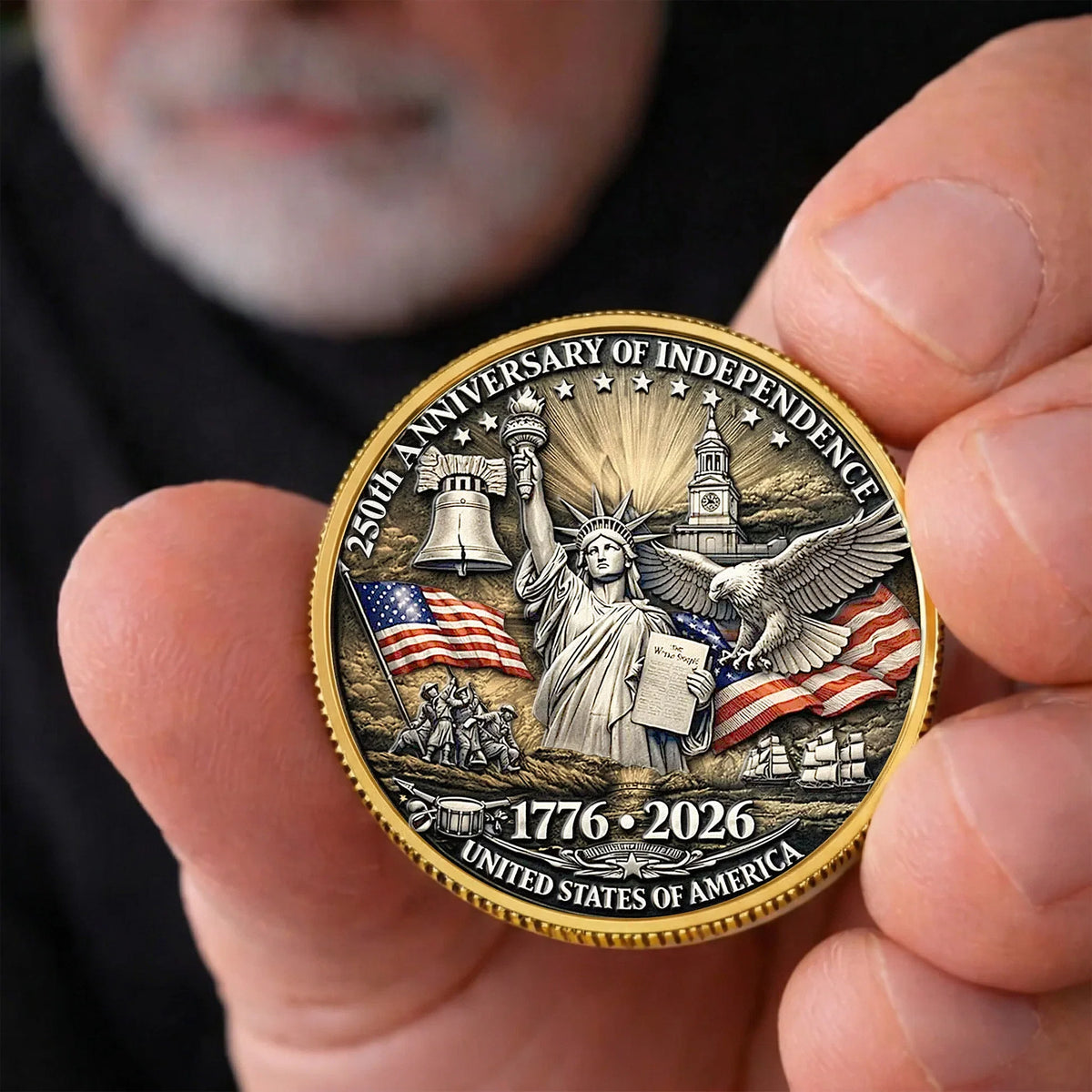 Personalized Patriotic Alloy Keepsake Coin with Eagle & Flag Backdrop, Unique Gift for Dad