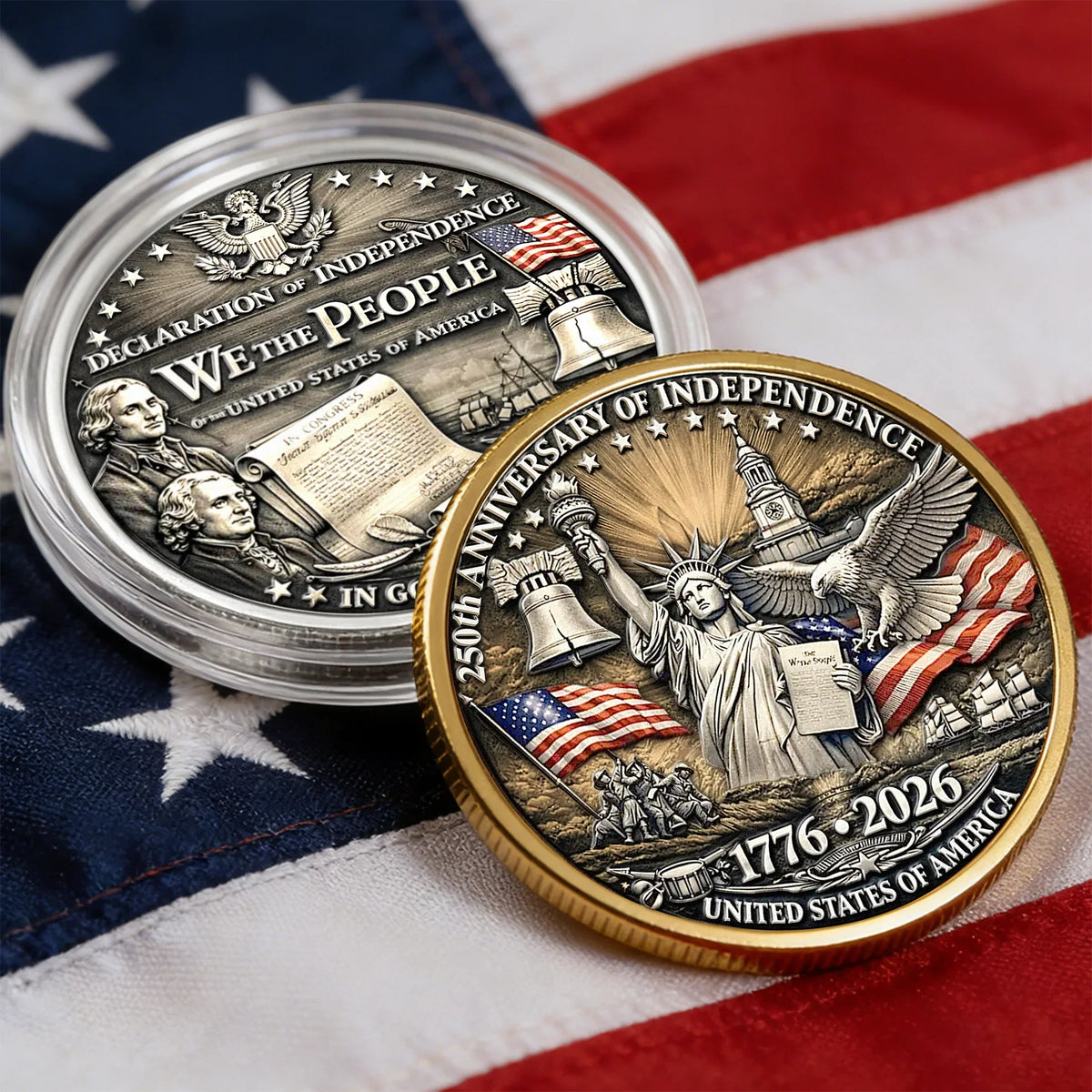 Personalized Patriotic Alloy Keepsake Coin with Eagle & Flag Backdrop, Unique Gift for Dad