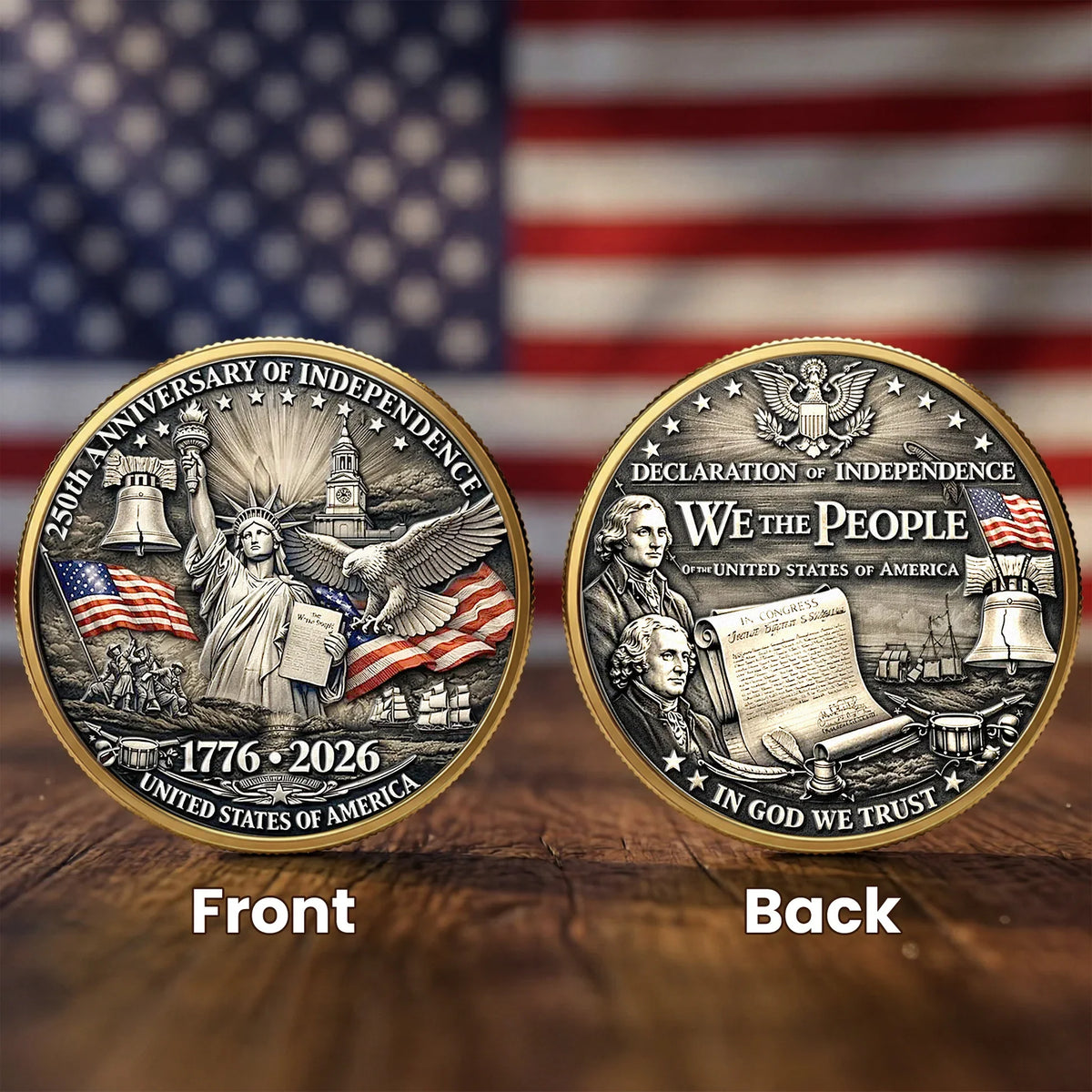Personalized Patriotic Alloy Keepsake Coin with Eagle & Flag Backdrop, Unique Gift for Dad