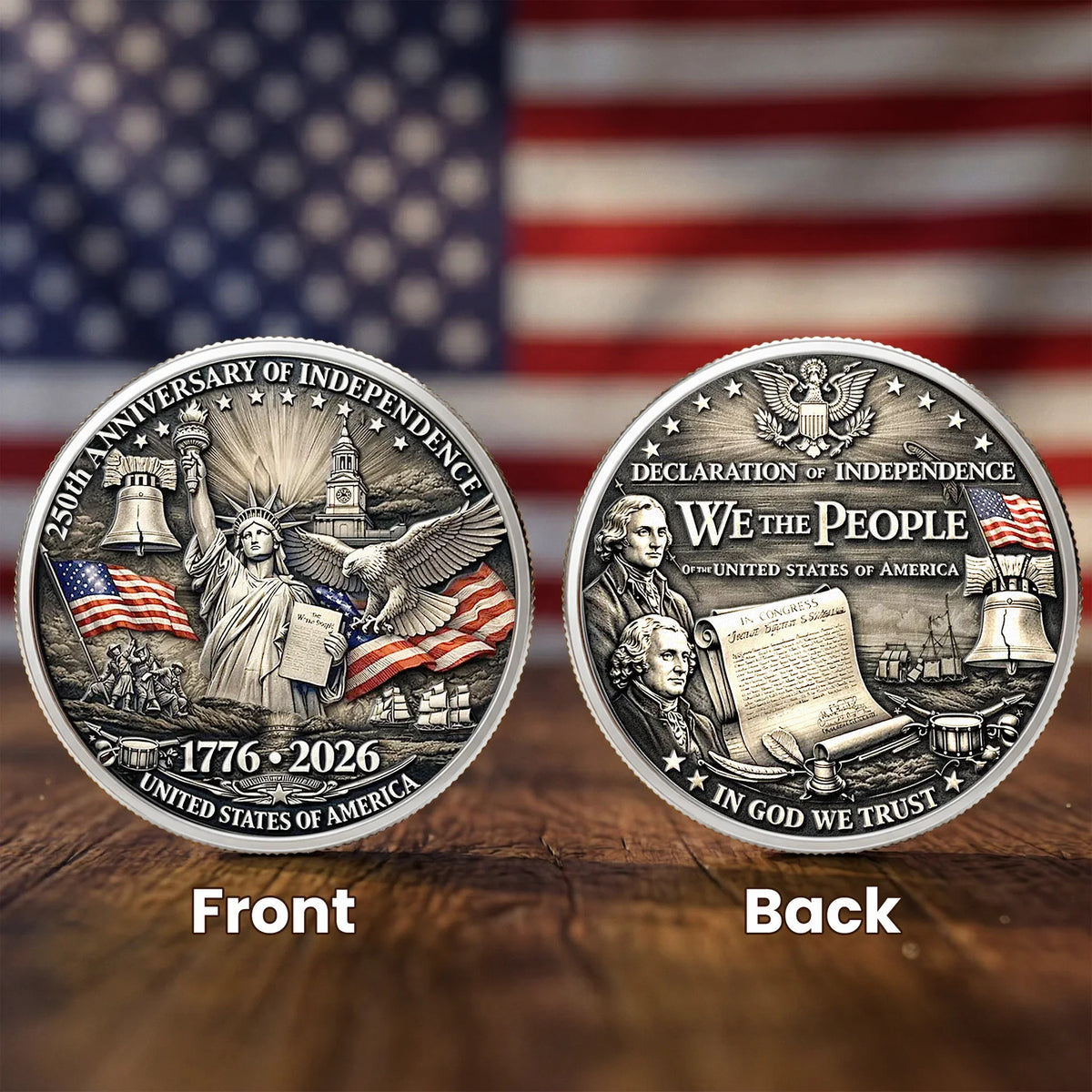 Personalized Patriotic Alloy Keepsake Coin with Eagle & Flag Backdrop, Unique Gift for Dad