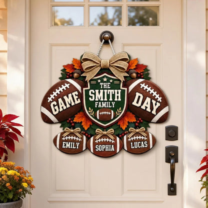 Family Huddle Wooden Sign, Personalized Football Door Accent, Creative Gift for Football Fans