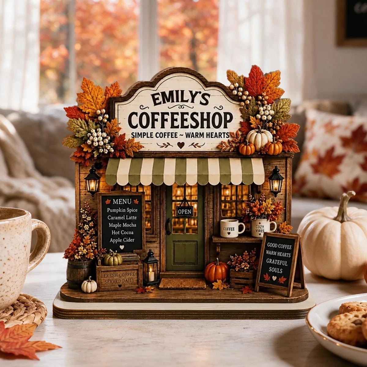 2-Layer Wooden Plaque, Personalized Warm Hearts Coffee Shop Decor, Creative Gift for Family & Friends
