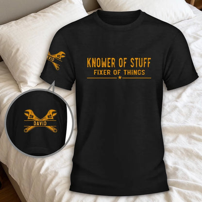 Dual Print Classic Tee, Knower of Stuff Fixer of Things, Personalized Tool Shirt, Unique Gift for Him