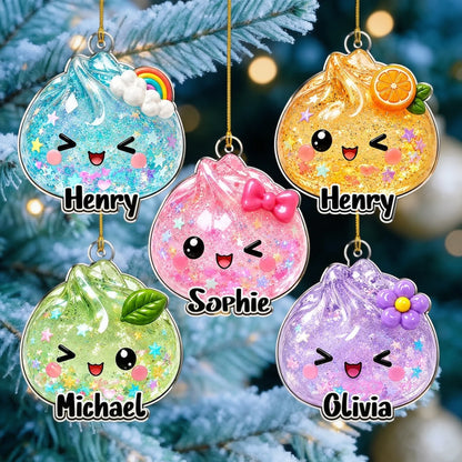 Personalized Cute Dumpling Acrylic Ornament, Colorful Christmas Tree Decor, Unique Gift for Family