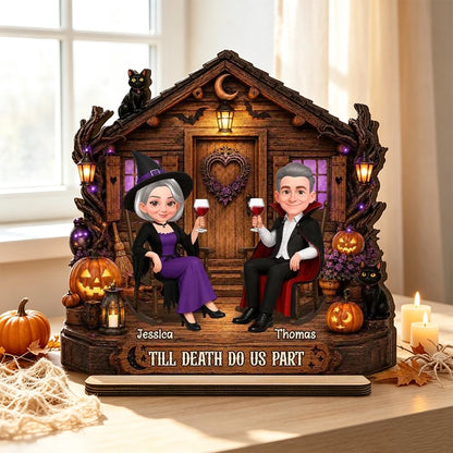 Personalized 2-Layer Wooden Plaque, Haunted Cabin Couple Halloween Decor, Unique Gift for Couples