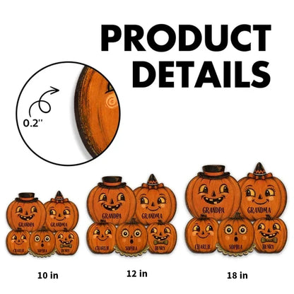 Personalized Wooden Sign with Smiling Pumpkin Family, Retro Halloween Door Decor, Unique Gift for Grandparents