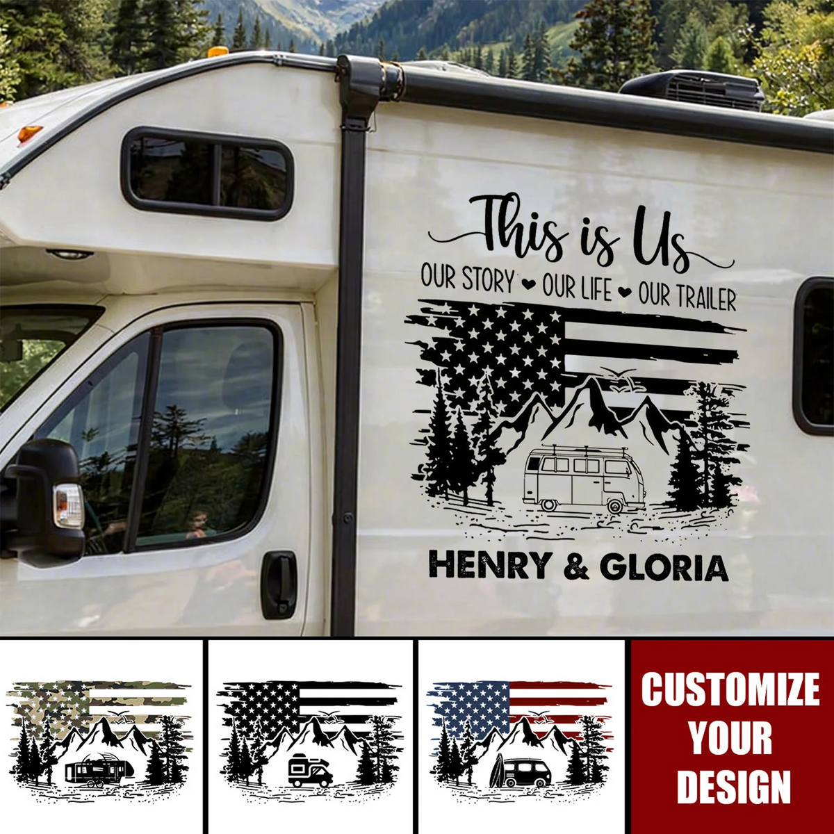Personalized USA Flag RV Decal, This Is Us Custom Camper Sticker, American Camping Gift for Couples