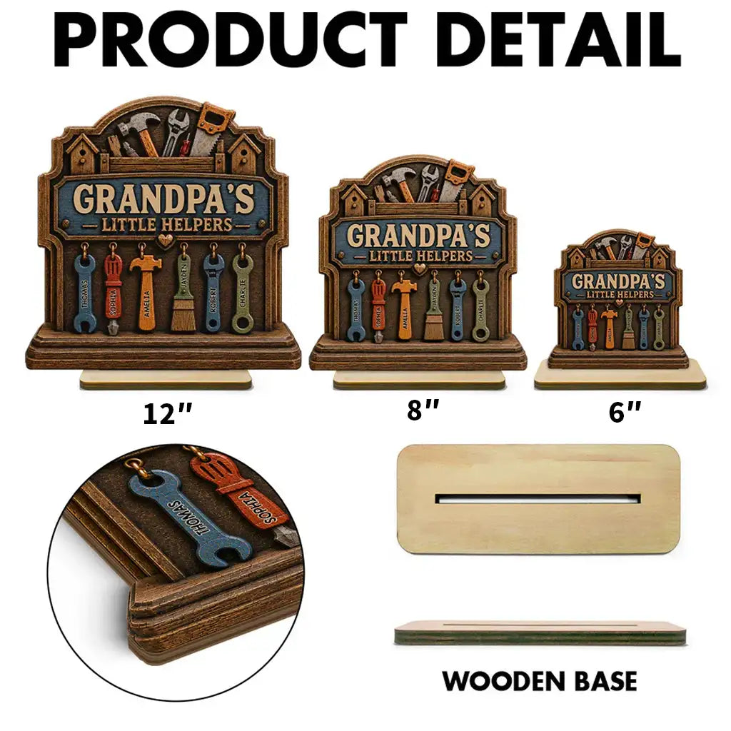 Personalized 2-Layer Wooden Plaque With Workshop Tools, Unique Father's Day Gift for Grandpa