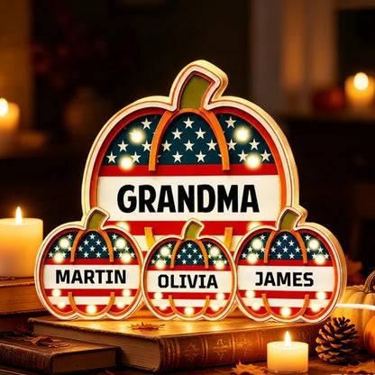 Patriotic Pumpkin Acrylic Light Box, Personalized Family Keepsake, Creative Fall Gift for Grandma