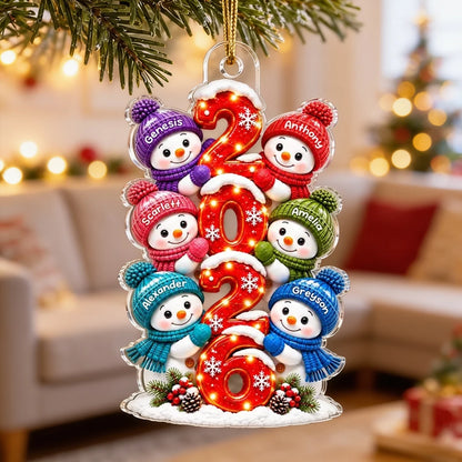Personalized Acrylic Ornament, Snowman Family Gathered in Winter, Heartwarming Keepsake and Creative Gift for Parents