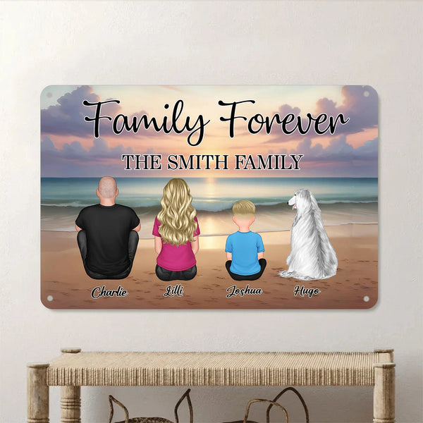 Family Forever Beach Design - Personalized Rectangular lron Sign, Wallet Card, Blanket, Cotton Tote Bag, Wooden Carhanger, LED Plaque, Keychain and Poster, Unique Gift