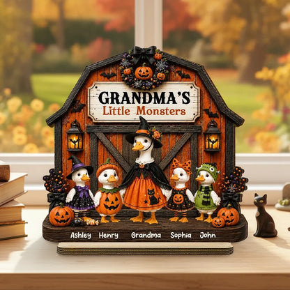 Grandma's Little Monsters Wooden Plaque, Personalized Duck Family Keepsake, Creative Gift for Grandma