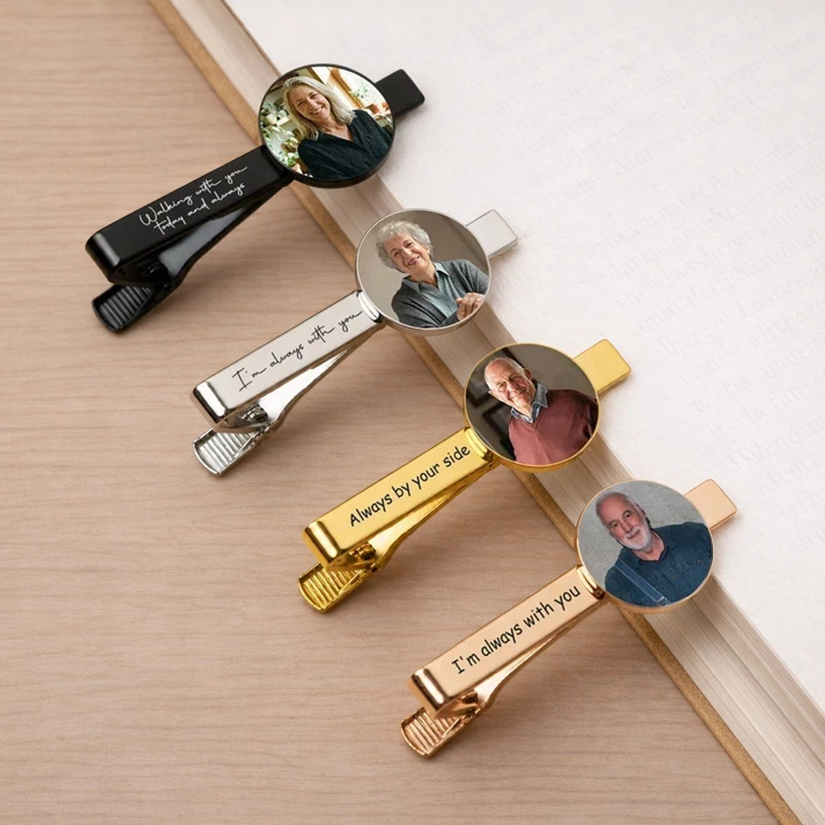 Personalized Stainless Steel Tie Clip with Memorial Portrait, Always With You, Unique Wedding Gift for Groom