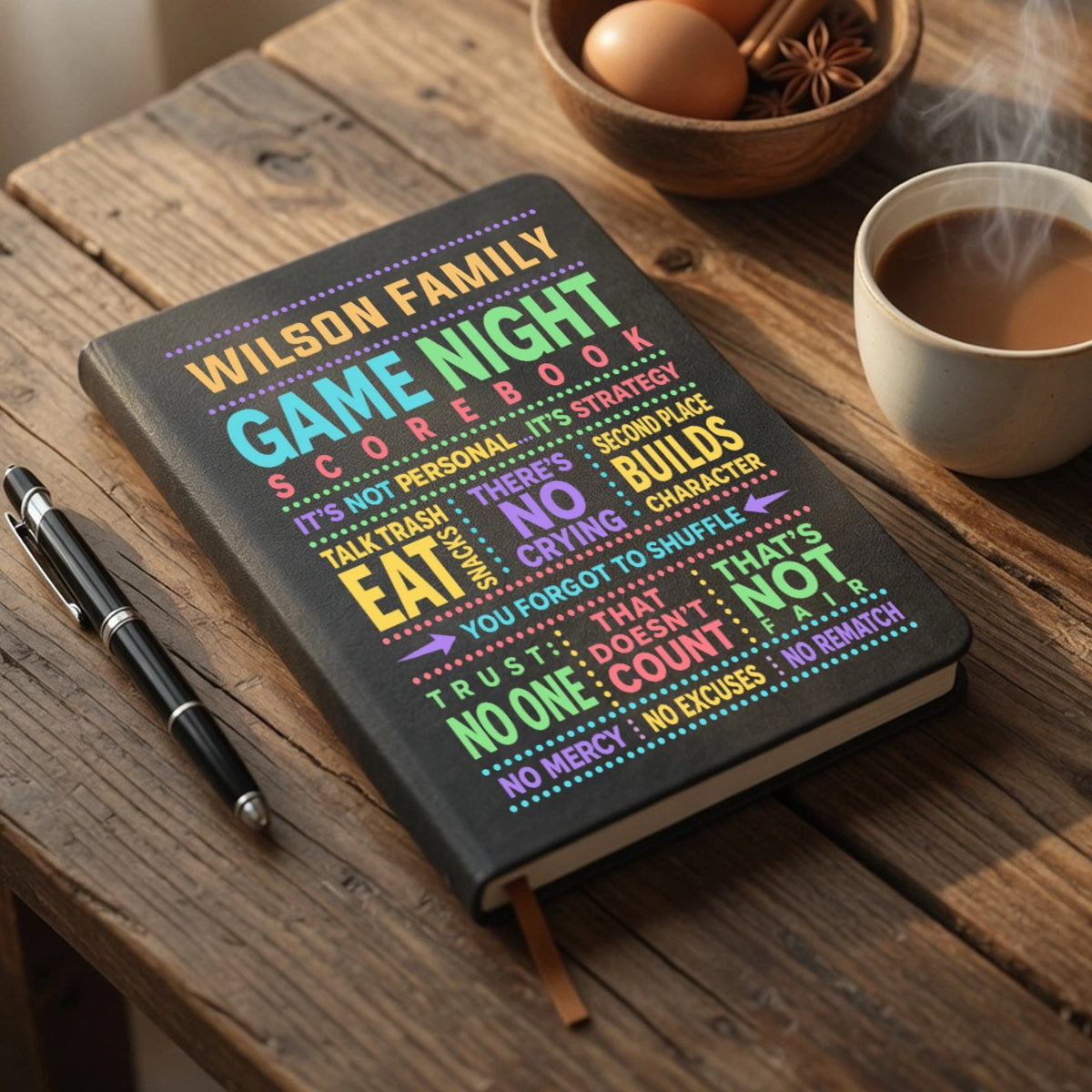 Personalized Hardcover Journal, Colorful Family Scorebook for Tabletop Game Nights, Unique Gift for Families
