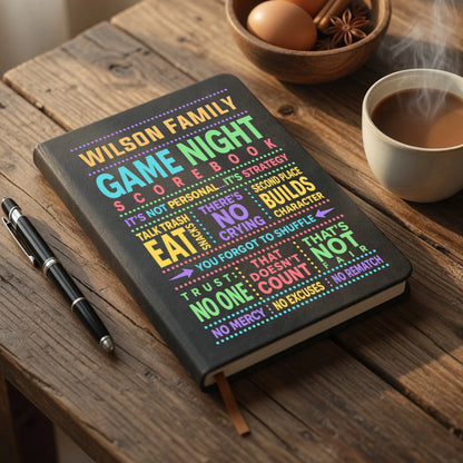 Personalized Hardcover Journal, Colorful Family Scorebook for Tabletop Game Nights, Unique Gift for Families