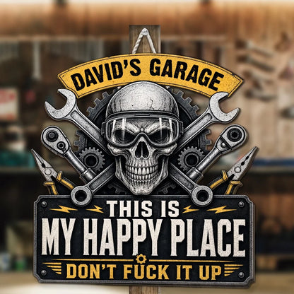 Personalized Wooden Sign, Vintage Skull & Tools Garage Decor, Unique Gift for Mechanics