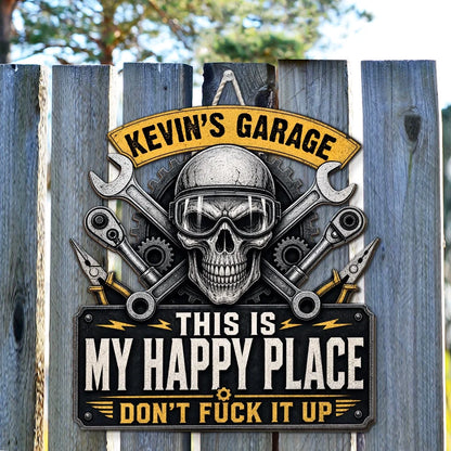 Personalized Wooden Sign, Vintage Skull & Tools Garage Decor, Unique Gift for Mechanics