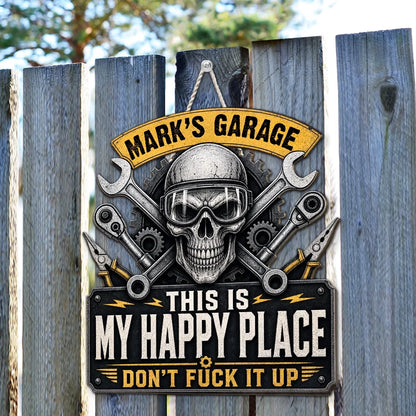 Personalized Wooden Sign, Vintage Skull & Tools Garage Decor, Unique Gift for Mechanics