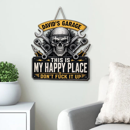 Personalized Wooden Sign, Vintage Skull & Tools Garage Decor, Unique Gift for Mechanics