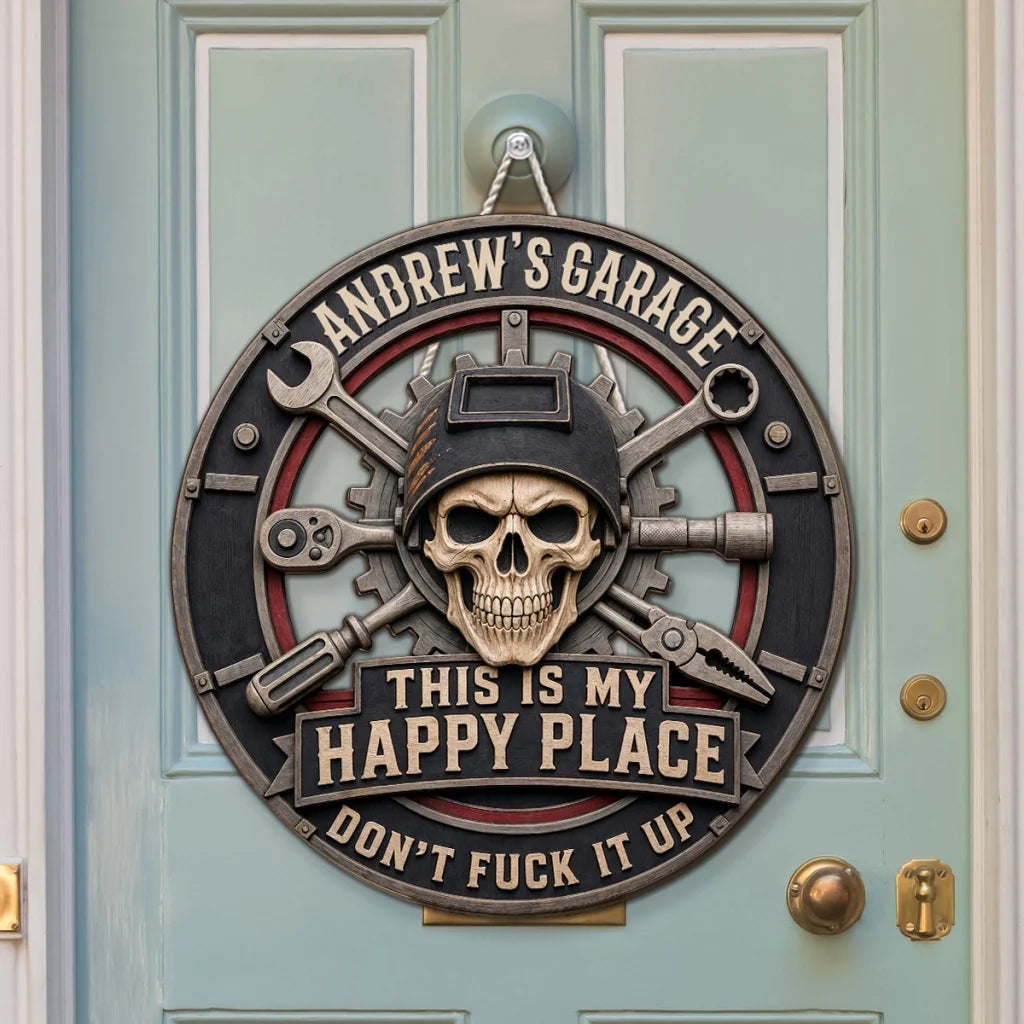 Personalized Wooden Sign, This Is My Happy Place Garage Decor, Creative Gift for Husband or Friend