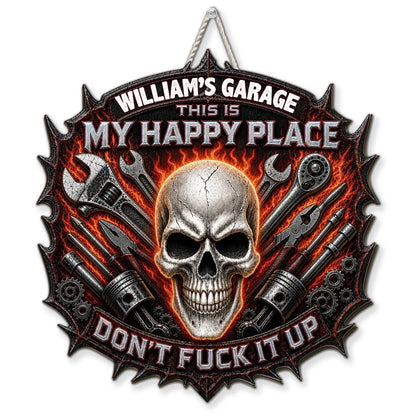 My Happy Place Personalized Wooden Sign, Gothic Garage Decor, Creative Gift for Dad Husband