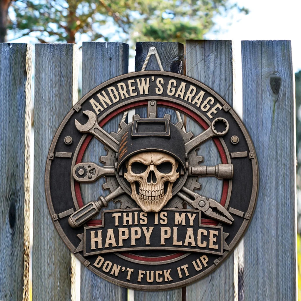 Personalized Wooden Sign, This Is My Happy Place Garage Decor, Creative Gift for Husband or Friend