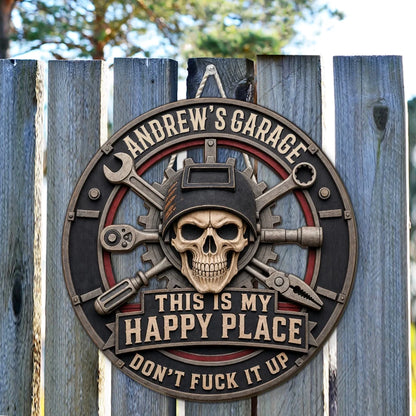 Personalized Wooden Sign, This Is My Happy Place Garage Decor, Creative Gift for Husband or Friend