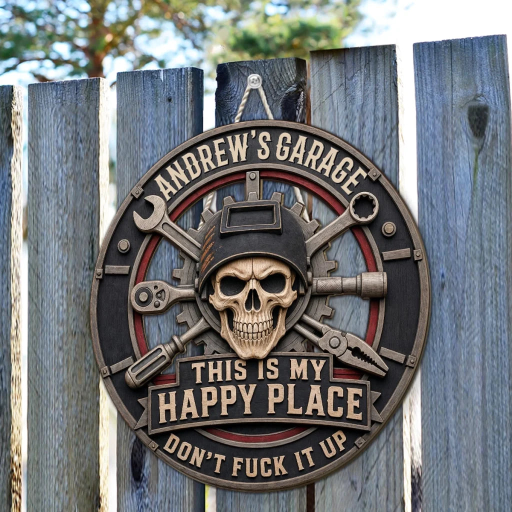 Personalized Wooden Sign, This Is My Happy Place Garage Decor, Creative Gift for Husband or Friend