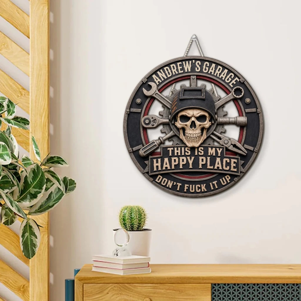 Personalized Wooden Sign, This Is My Happy Place Garage Decor, Creative Gift for Husband or Friend