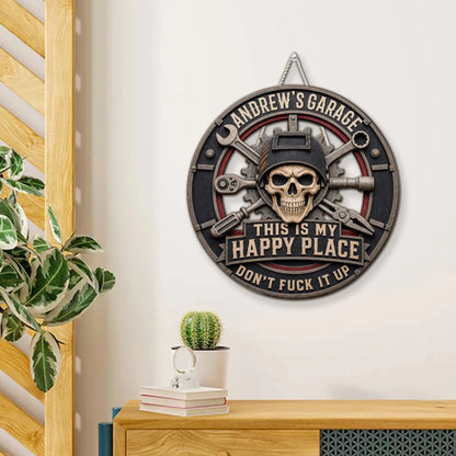 Personalized Wooden Sign, This Is My Happy Place Garage Decor, Creative Gift for Husband or Friend