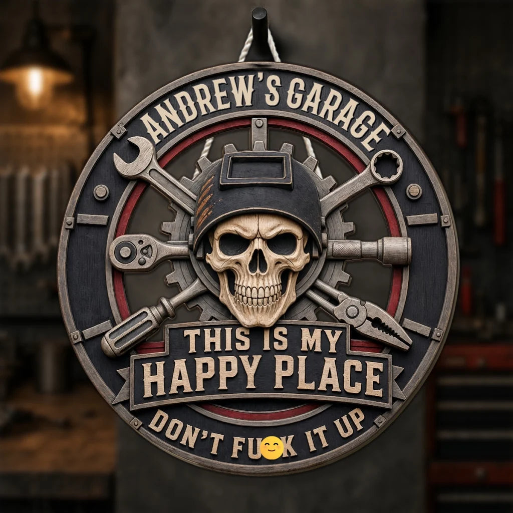 Personalized Wooden Sign, This Is My Happy Place Garage Decor, Creative Gift for Husband or Friend