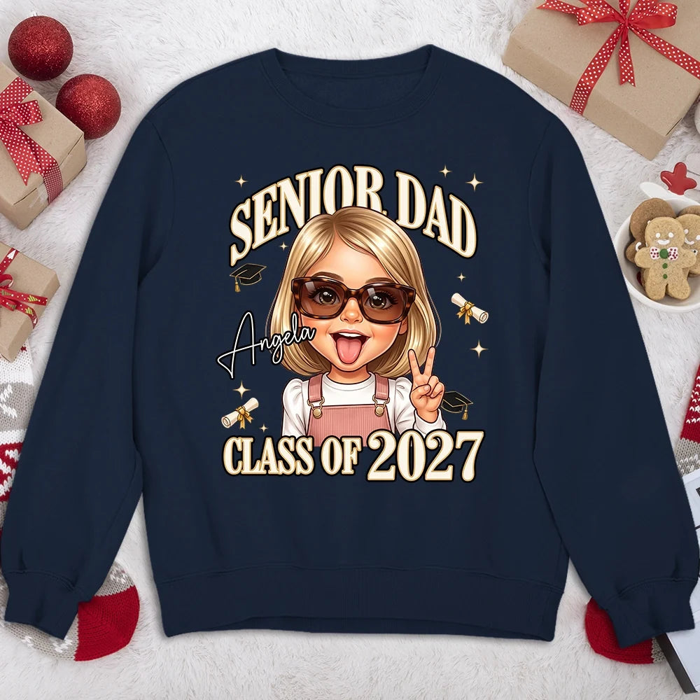 Personalized Classic Tee, Winking Senior Portrait with Graduation Icons, Creative Gift for Mom