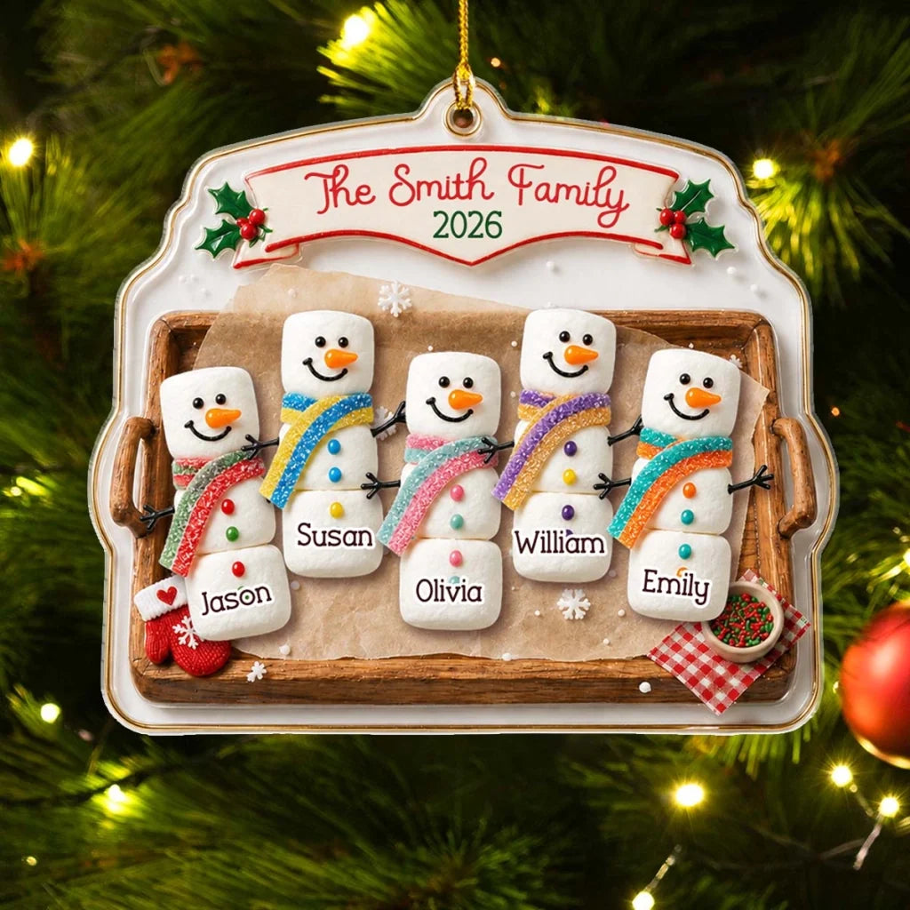 Joy Feels Like Family Personalized Acrylic Ornament, Cheerful Snowman Scene, Creative Gift for Parents