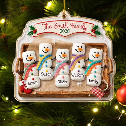 Joy Feels Like Family Personalized Acrylic Ornament, Cheerful Snowman Scene, Creative Gift for Parents