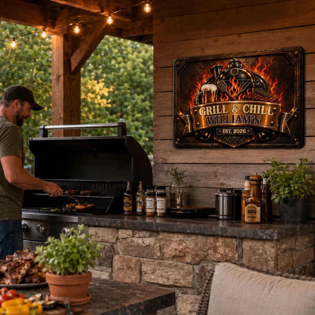 Rectangular Iron Sign, Personalized Rustic Grill Keepsake, Creative Gift for Husband and Grill Lovers