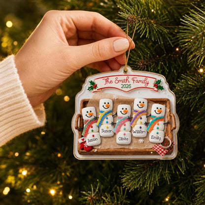 Joy Feels Like Family Personalized Acrylic Ornament, Cheerful Snowman Scene, Creative Gift for Parents